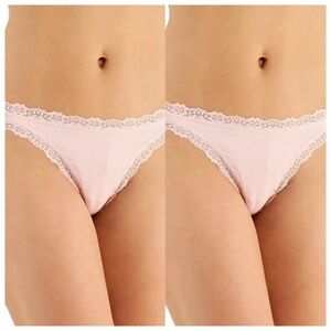 2 Jenni Womens Lace-Trim Thong Peachskin Size XXL 2XL Cotton Intimates Underwear